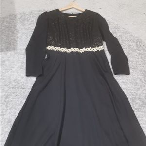 Women Black and Gold Polyester Long Sleeve Dress
